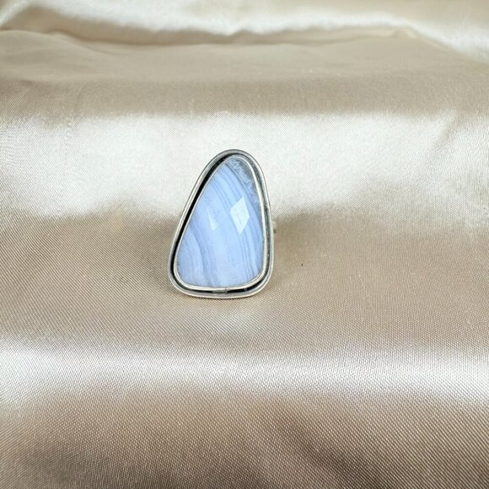 Handmade Sterling Silver Blue Lace Agate Ring Natural Gemstone Jewelry Size 8.5